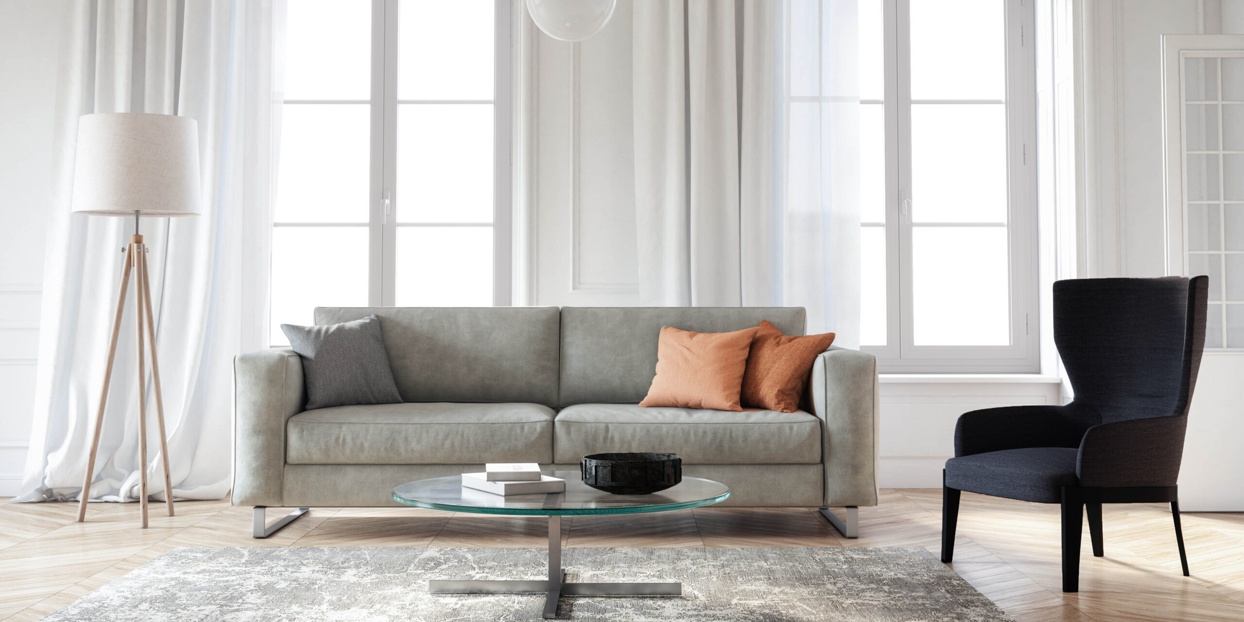 Modern scandinavian living room interior – 3d render